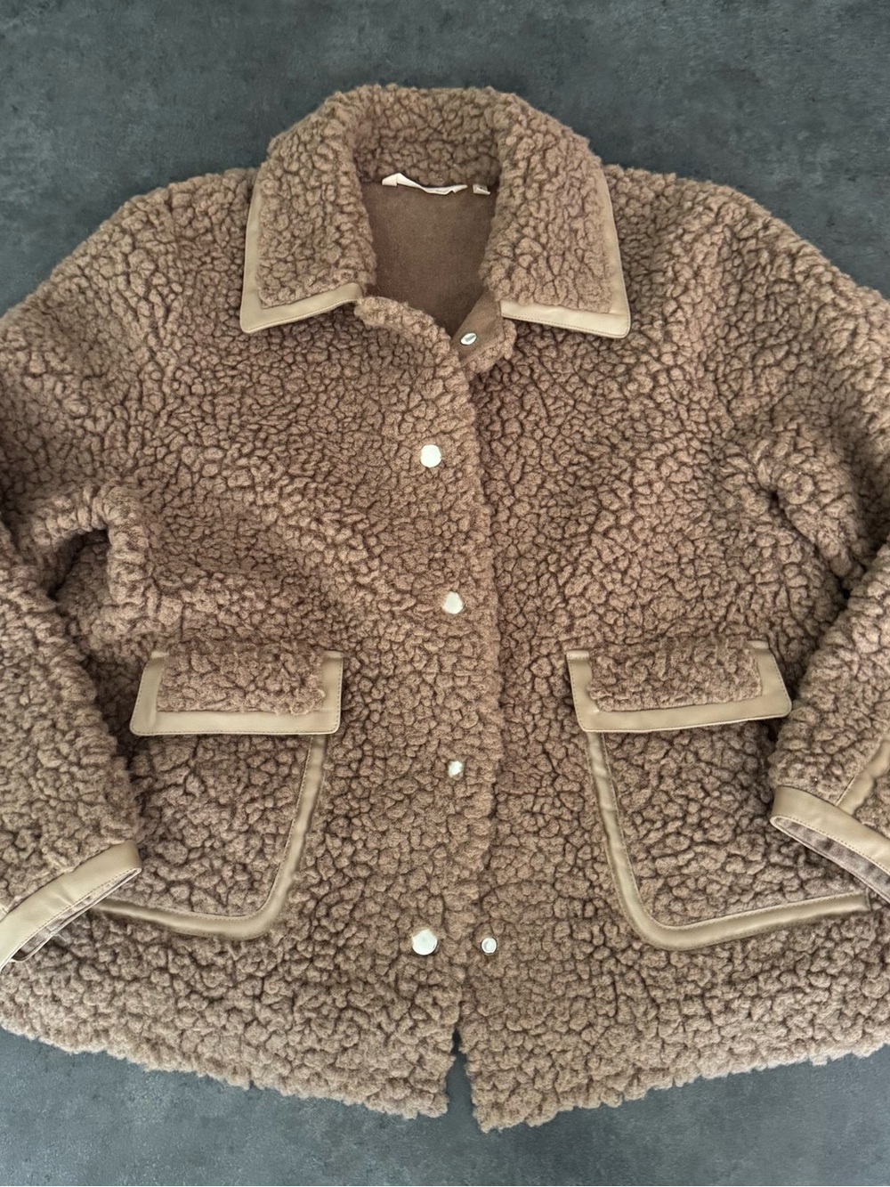 Surroundings Sherpa Teddy Jacket – Brown Faux Shearling Coat – Size M